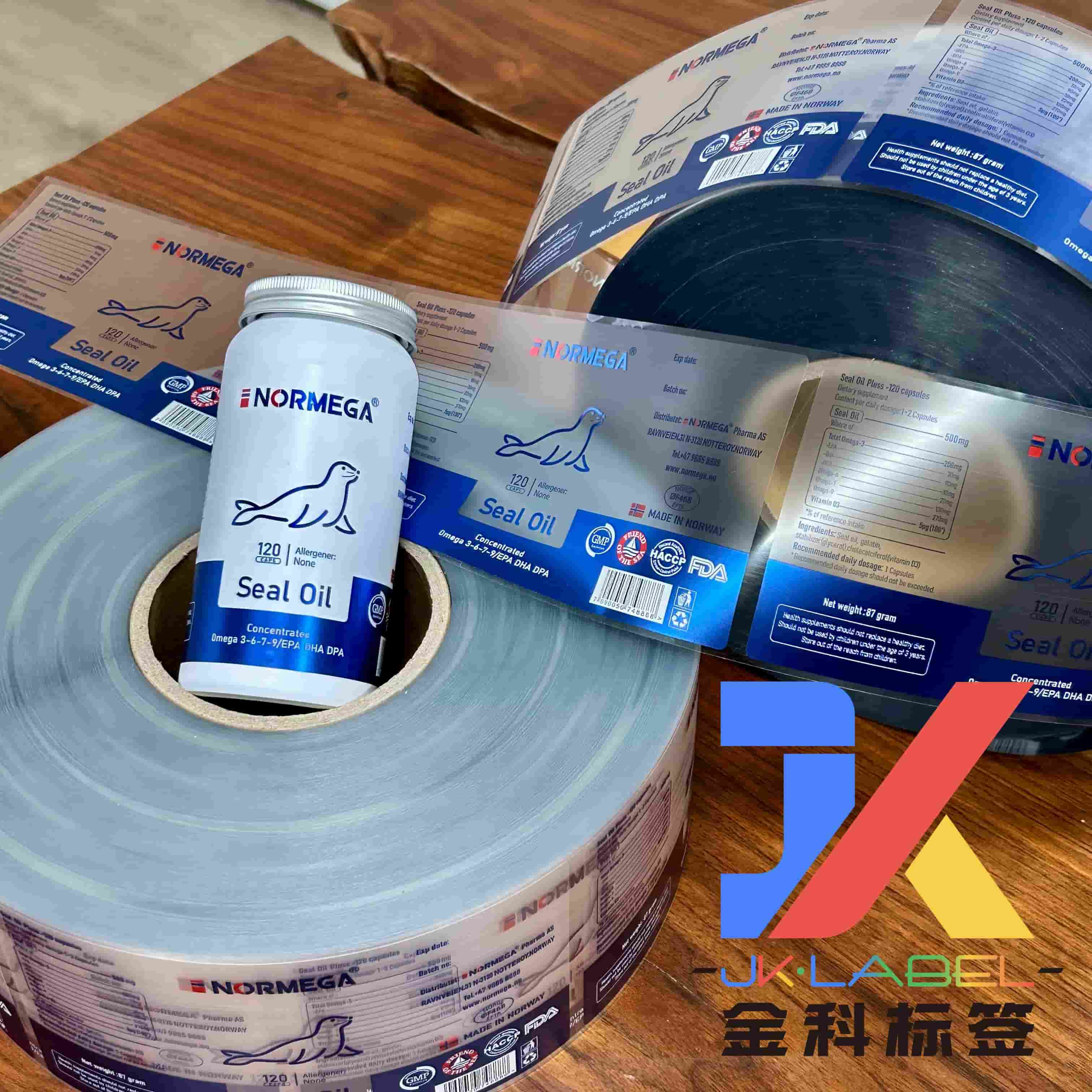 Custom Transparent Fish Oil Labels With Cold Foil Printing